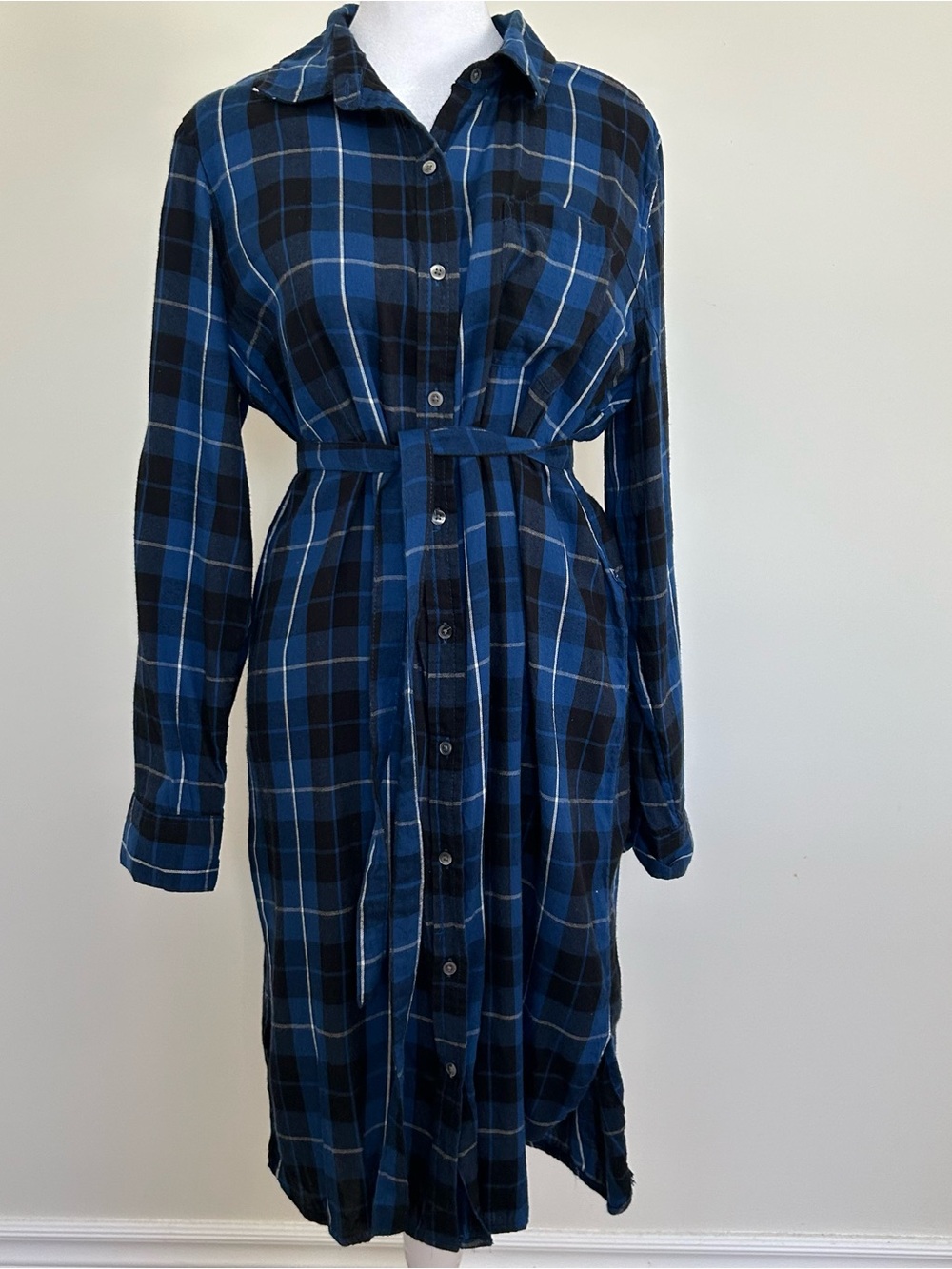 Joe Fresh Vintage Shirt Dress Plaid Blue and Black Plaid Tartan Grunge Preppy